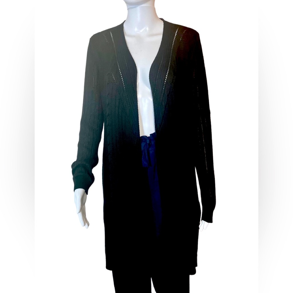Love Scarlett long black open sweater cardigan size medium